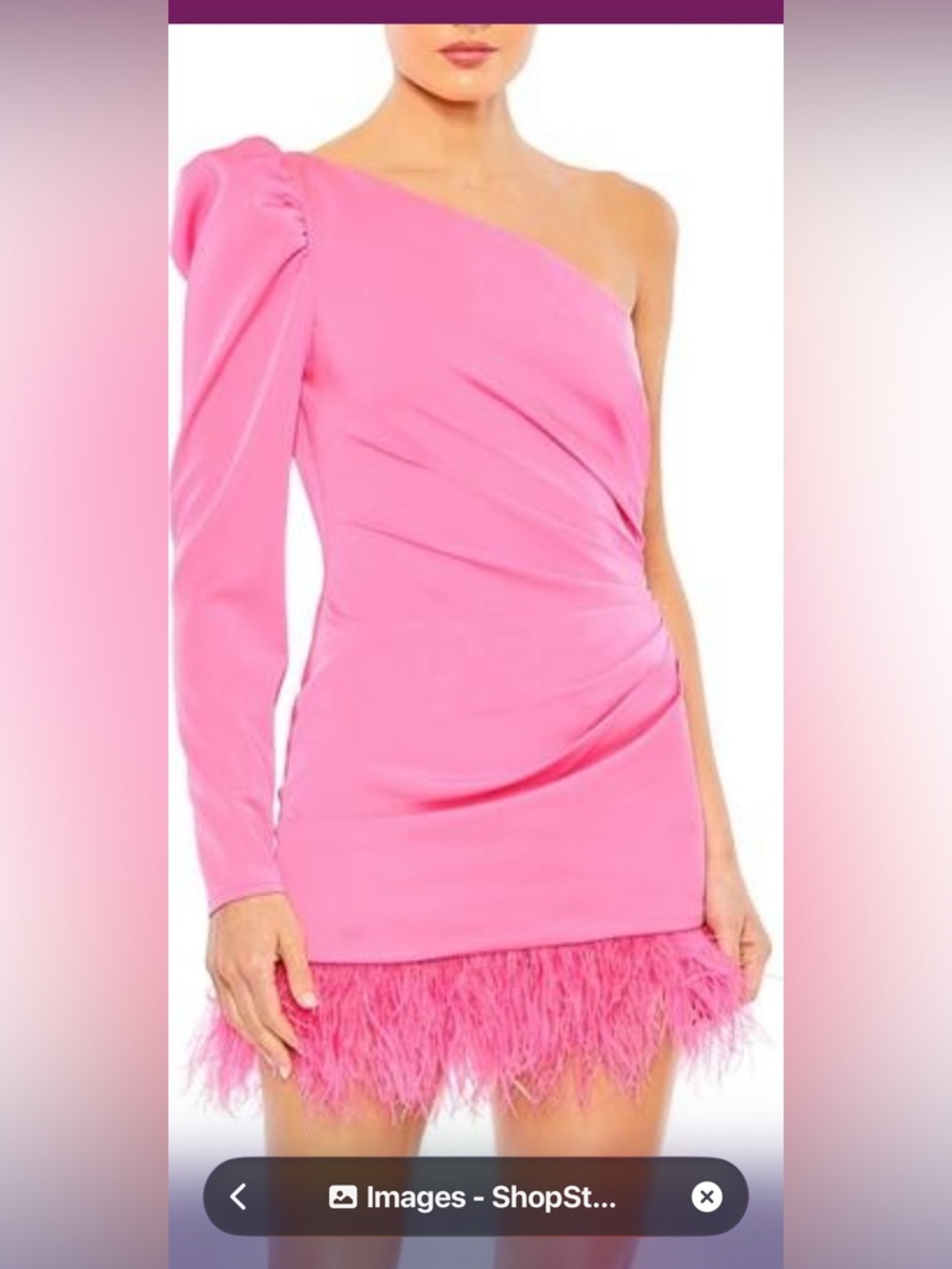 Mac Duggal Hot Pink One-Shoulder Mini Dress with Feather Hem